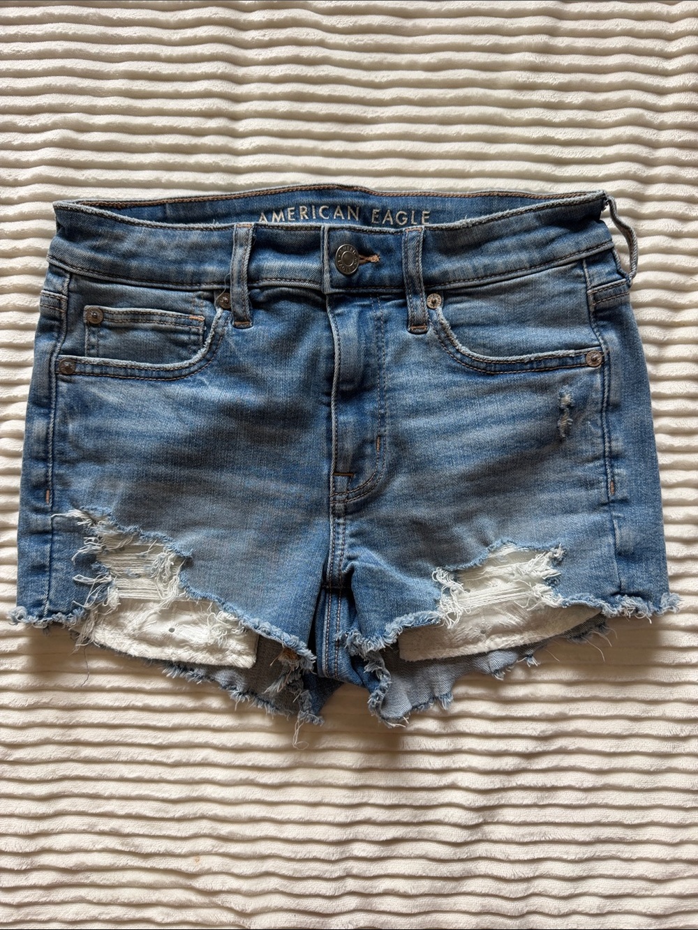 American Eagle Distressed Light Blue Denim Cutoff Shorts Hi Rise Shortie 2